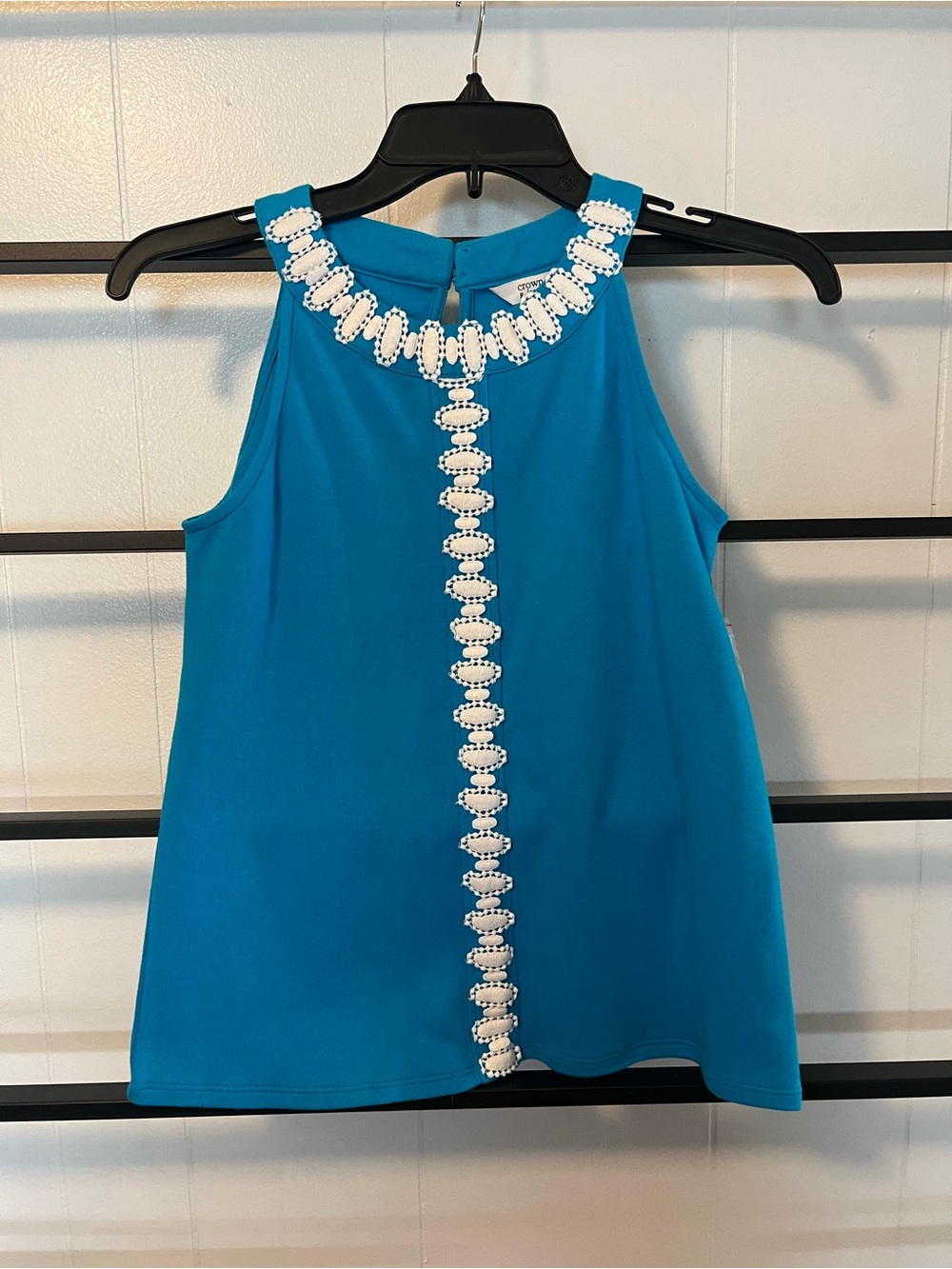 Sleeveless Decorstive Neckline Sleeveless Top - Turquoise